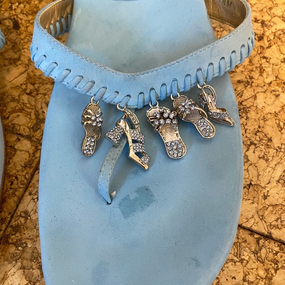 Stuart Weitzman Leather Blue Shoe Charm Sandals - Picture 2 of 4